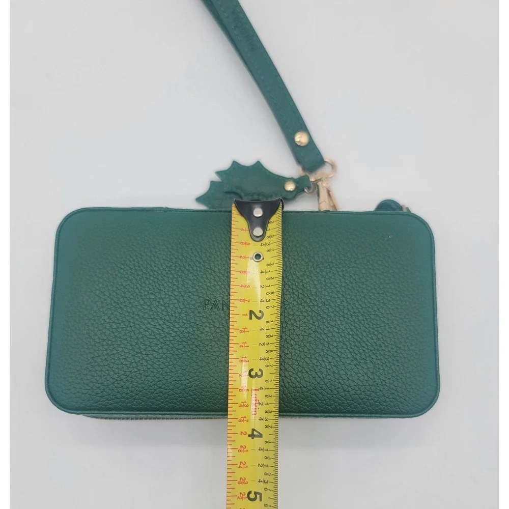 Pandora Green Travel Jewelry Box Case Wristlet Organizer Zip Vegan Leather